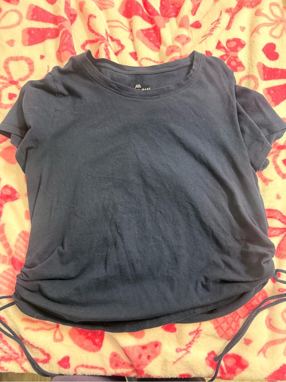 Andrew Marc Navy Short Sleeve Drawstring Hem Tee